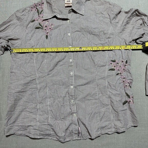 Faded Glory Womens White Pink Floral Striped Button Long sleeve shirt Size XL - Picture 6 of 10